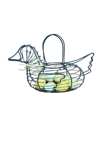 VTG Primitive Metal Wire Chicken Hen Egg Basket Form Eggs Farmhouse Cover