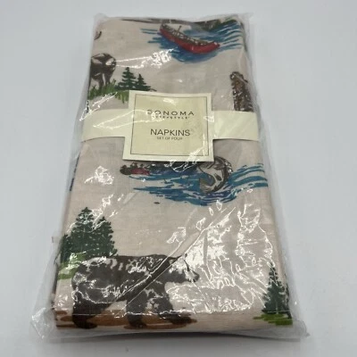 Juego de 4 servilletas de tela Kohls Sonoma cabaña ciervo oso Foto 1 de 4