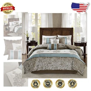 Caroline King 7-Piece Comforter Set - Luxurious Jacquard with Embroidered Detail - Picture 1 of 11