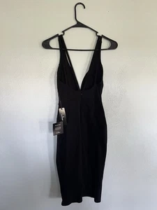 Vestido Lulus Negro LBD Escote Profundo Elastizado Tejido Bodycon Mini Talla S - Imagen 1 de 8