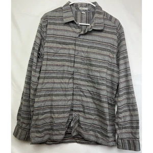 Horny Toad Men's Size Large Gray/Red Stripe Flannel Long Sleeve Button Up Shirt - Picture 1 of 7