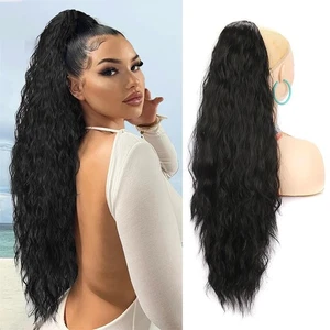 Corn Perm Long Wavy Curly Ponytail Ombre Pony Tail Hairpiece Party - Picture 1 of 24