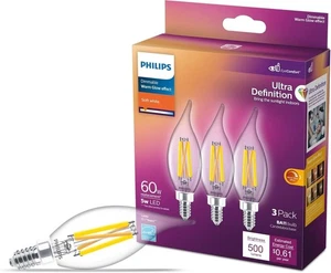 2 Pack - 6 Bulbs Philips LED 60W BA11 E12 Chandelier Bulbs Base Ultra Definition - Picture 1 of 10
