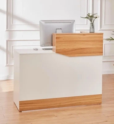 Escritorio de recepción moderno minimalista de madera blanco con cajón de almacenamiento Foto 1 de 4