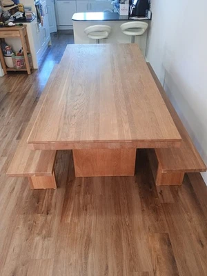 John Lewis Henry 2.6m Solid Oak Table with Benches In Great Condition Collection - Image 1 of 4