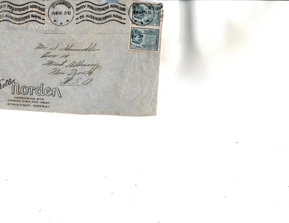 Noruega 1948 a EE. UU.-Sc#288 (X2)-PESCA Foto 1 de 1