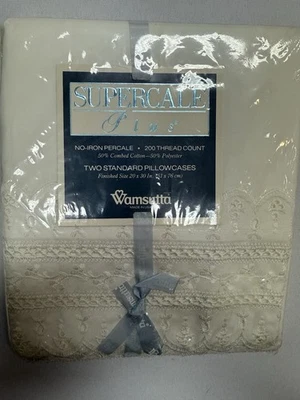 Standard Pillowcases Wamsutta Supercale Plus Lace Edge White 20x30” 200 Thread - Image 1 of 4