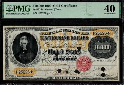 $10,000 1900 Gold Cert, Fr. 1225c TEN THOUSAND DOLLARS Vernon - Treat PMG EF 40 - Image 1 of 2