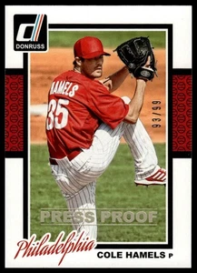 2014 Donruss #322 Cole Hamels Press Proofs Gold #/99 - Picture 1 of 2