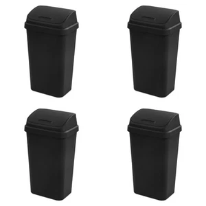 Sterilite 13 Gallon Swing Top Lidded Wastebasket Kitchen Trash Can, Black 4 Pack - Picture 1 of 7