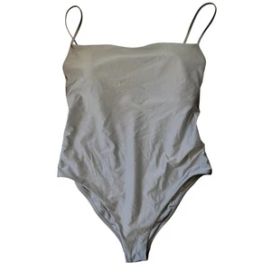 NEW SHADE & SHORE One Piece Swimsuit Shimmery Light Gray Size Large Square Neck - Picture 1 of 6