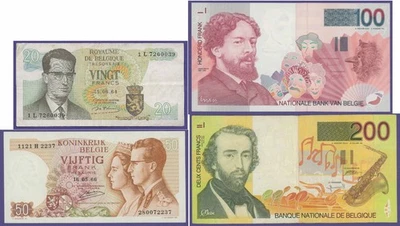 BÉLGICA 4 Billetes emitidos entre 1965 y 1965, P147 está sin circular Foto 1 de 4