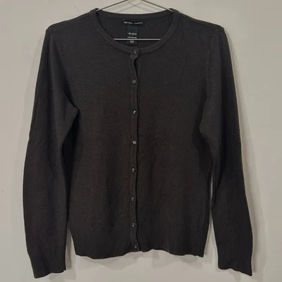 Cárdigan Y2K NEW YORK & COMPANY Marrón Acrílico M Abotonado Acanalado LS Suéter Foto 1 de 4