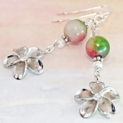 Восстановленные сокровища - стерль. Серебряные серьги с цветами и турмалином от SoniaMcD - Изображение 1 из 4