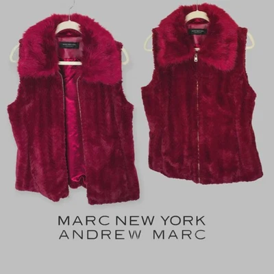 Marc New York Imitación Piel Rojo Rubí Brillante Chaleco Cremallera Completa Chaqueta Mujer Grande Foto 1 de 4