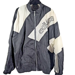 Chaqueta cortavientos vintage Adidas años 90 deletreada cremallera completa blanco y negro talla XL - Imagen 1 de 15
