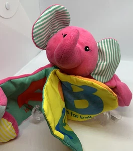 Libro de peluche Carters Elephant 9”, libro de arrugas sonajero rosa brillante - Imagen 1 de 6