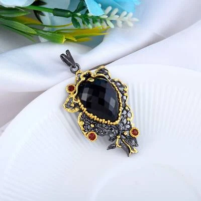 Colgante de ónix negro vintage de plata 925 collar regalo joyería de ley - Imagen 1 de 4