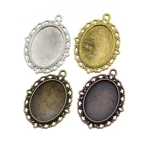 20 pz ciondolo fotografico ovale in lega di zinco tibetano set lunette vuote 25x18 mm - Foto 1 di 2
