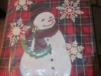 Funda de almohada Pottery Barn muñeco de nieve a cuadros bordada crewel Navidad pompón nueva con etiquetas Foto 1 de 4