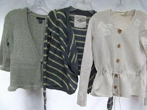 lot 3 cardigan sweaters open wrap v-neck shirt crochet beige stripe S Hollister - Picture 1 of 12