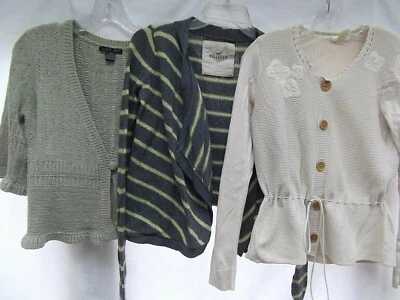 lot 3 cardigan sweaters open wrap v-neck shirt crochet beige stripe S Hollister - Image 1 of 4