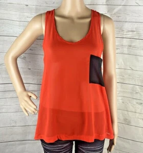 Audrey 3+1 Sheer Tank Top Medium Bright Red-Orange Racerback Black Pocket Shirt - Picture 1 of 12