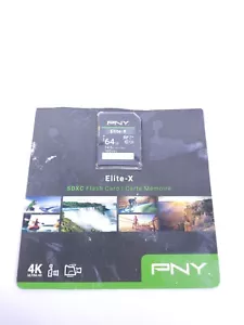 PNY - 64GB Elite-X Class 10 U3 SDXC Flash Memory Card 4k Ultra HD - Picture 1 of 2