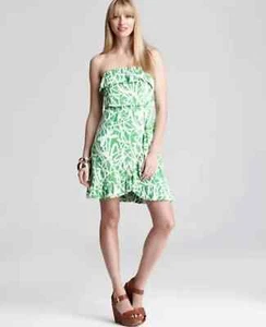 Lilly Pulitzer Flor Green Bean Light My Fire Trägerloses Rüschen Stretch Kleid Gr. S - Bild 1 von 8