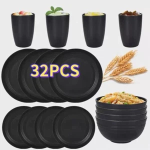 32PCS Dinnerware Bowl Plates Cups Wheat Straw Reusable Dinner Set Tableware NEW - Picture 1 of 19