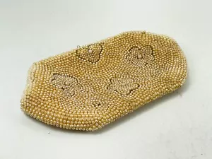 Bolso de mano vintage de imitación blanco con cuentas de perlas bolso sin asas 8" x 4,5" flor floral - Imagen 1 de 8