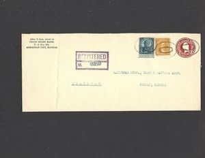 #663 5c OVERPRINT on SCARCE REGISTERED ARKANSAS CITY,KS NOV 1-1930 TO NEWTON,KS - Picture 1 of 2