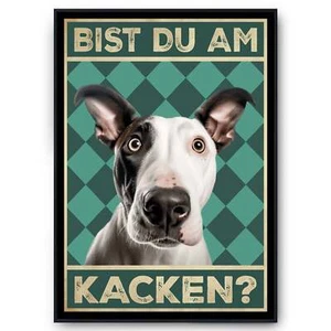 Bullterrier - Bist du am Kacken? Hunde Poster Badezimmer Gästebad Wandbild Klo  - Bild 1 von 10