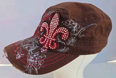 Gorra Leader Original Vintage Mujer Envejecida Marrón Flor De Lis Estrás Foto 1 de 4