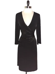 CONNECTED Size 14 A-Line Dress Black 3/4 Sleeve Stretch Knit Knee Length - Picture 1 of 4