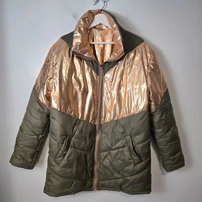 Abrigo FREE PEOPLE Talla XS Reversible Nylon Puffer Gran Tamaño Metálico Dorado Verde Foto 1 de 4
