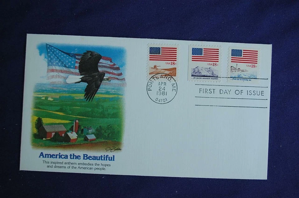 Flag & Anthem 18c Stamps FDC Fleetwood Sc#1890-91,1893 09634 #1891 is Pl#1 Sing - Image 1 of 1