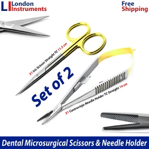 New Microsurgical Sutures Tools Iris Scissors & Castroviejo Straight TC Set of 2 - Picture 1 of 5