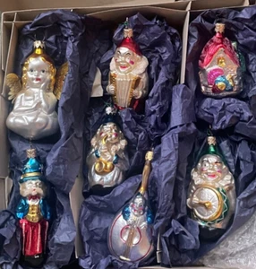 Vintage Xmas Ornaments- Figural Great! Uncle Sam,Clowns & Instruments- Lot of 7 - Picture 1 of 19