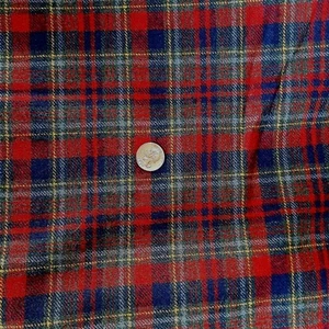Vtg 100% Wool Red Navy Tartan Plaid Fabric 60” X 65” Shirting Crafts Yarn Dyed - Picture 1 of 3
