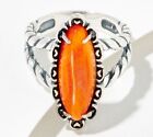 American West Sterling Silver Size 7 Orange Spiny Shell Elongated Oval Ring