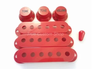 True Custom Shop® RED 52mm Pickup Covers T/T/V knobs & Tip Set for Fender Strat - Picture 1 of 3