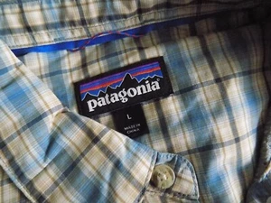 PATAGONIA Button Front Gray Plaid Shirt Size Large Casual 2 pocket Polyester - Picture 1 of 6