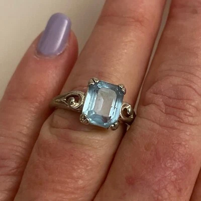 Vintage Avon Ring Silver Tone Band And Aquamarine Stone Size 6 - Image 1 of 3