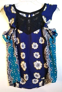 EXPRESS Women's XS Sleeveless Top Keyhole Multicolor Floral Lace SHIPS FREE - Picture 1 of 7