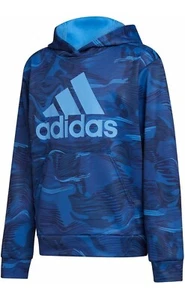 Adidas Youth Boys TECH Fleece Hoodie With Pockets Blue Camo Size XL (18/20) New - Picture 1 of 7