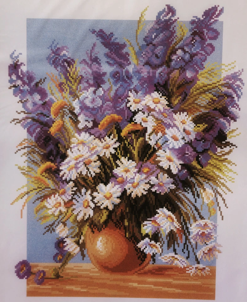 Cross stitch painted AIDA canvas tapestry PA1142 Blue Fountain 15"x19"  - Image 1 of 2