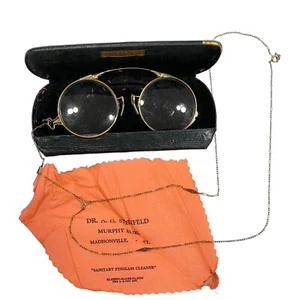Oxford Pince Nez Eye Glasses Frames Original Case Cloth Filigree Chain - Picture 1 of 14