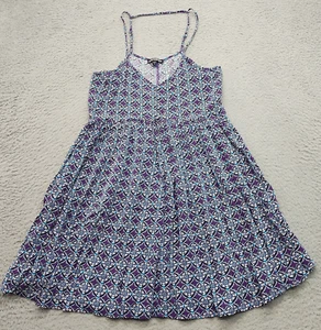 Express Mini Dress Womens Small Purple Multi Geo Print Spaghetti Strap Gathered - Picture 1 of 5