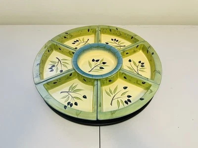 Lazy Susan Wood Turntable & 7 Ceramic Compartments by Deb Segura SIGNATURE 20.5” - Image 1 of 4